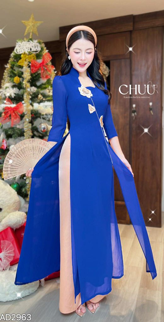 Áo Dài 4 Tà Cánh Ngọc Lá Thêu AD9003.2963 (áo lẻ)