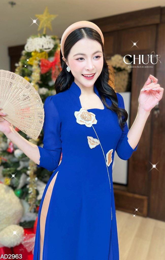 Áo Dài 4 Tà Cánh Ngọc Lá Thêu AD9003.2963 (áo lẻ)