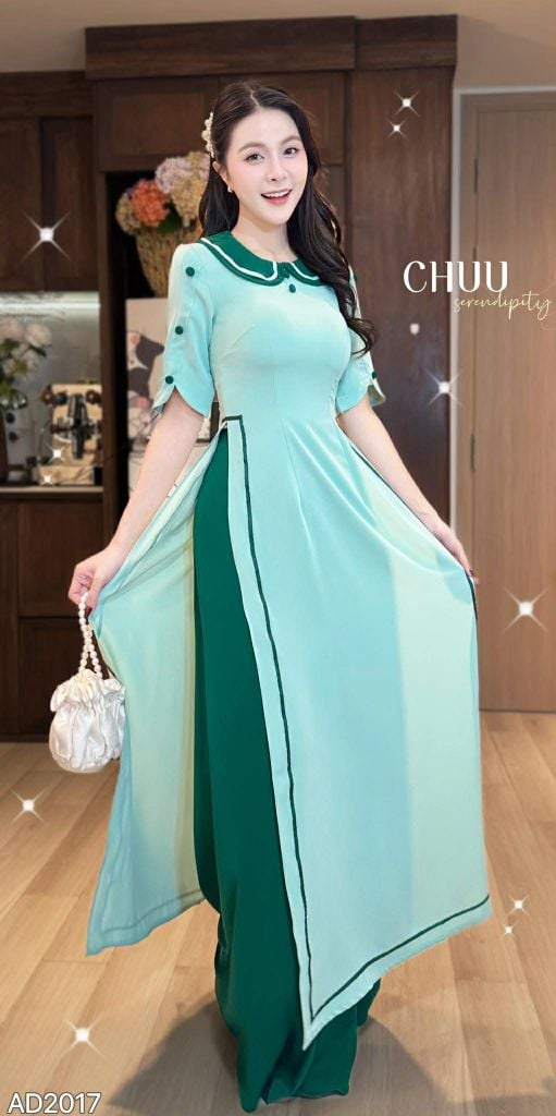 Áo Dài Cổ Sen Chấm Tròn AD2017 (áo lẻ)