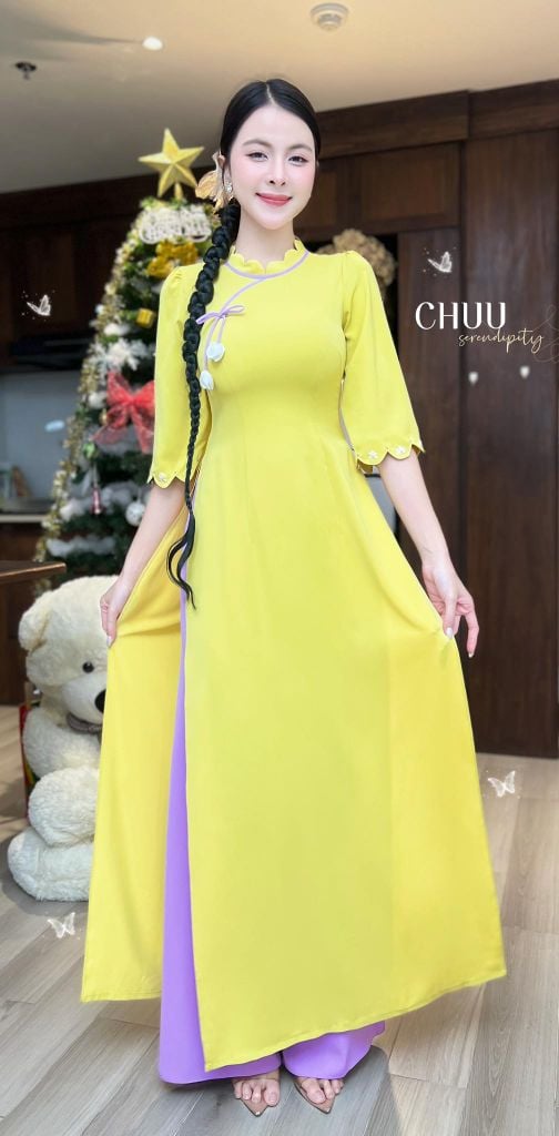 Áo Dài Ngọn Sóng Tulip Kèm Phụ Kiện AD2009 (áo lẻ)