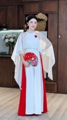 Áo Dài 4 Tà Yếm Ren + Choàng Xéo Kèm Phụ Kiện AD2012 (áo lẻ)