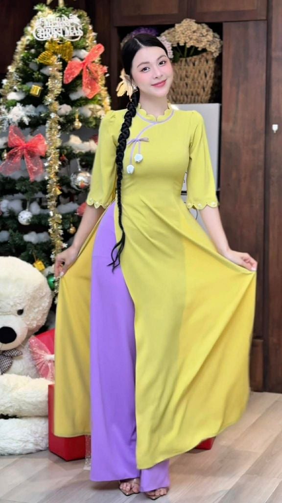 Áo Dài Ngọn Sóng Tulip Kèm Phụ Kiện AD2009 (áo lẻ)