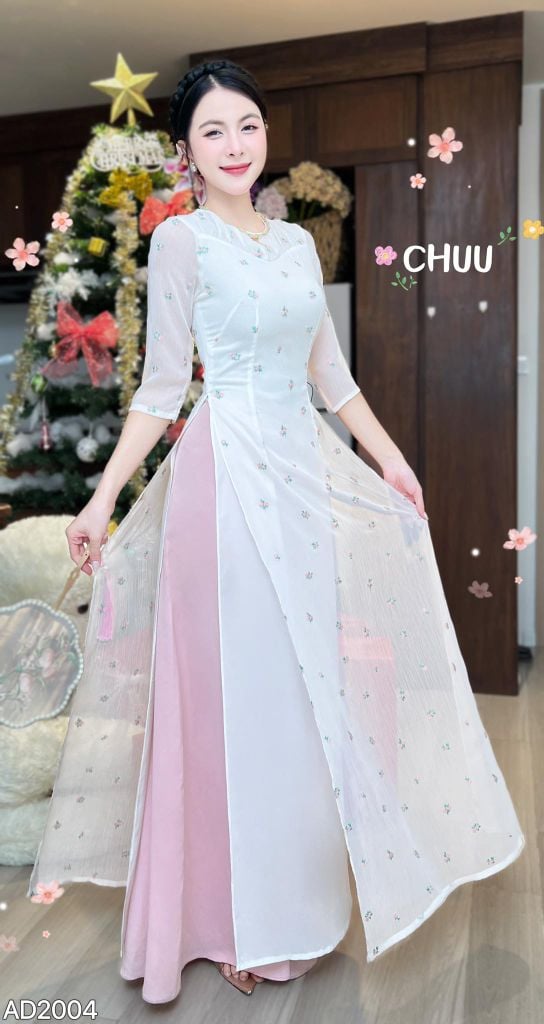 Áo Dài 4 Tà Chuỗi Pha Lê Nhỏ AD2004