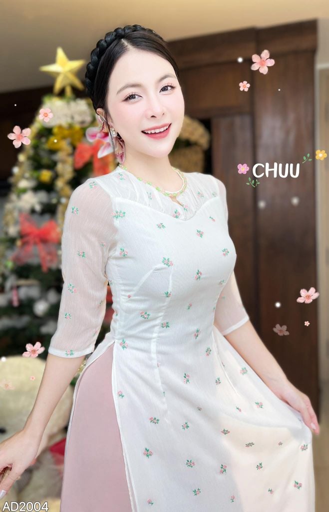 Áo Dài 4 Tà Chuỗi Pha Lê Nhỏ AD2004