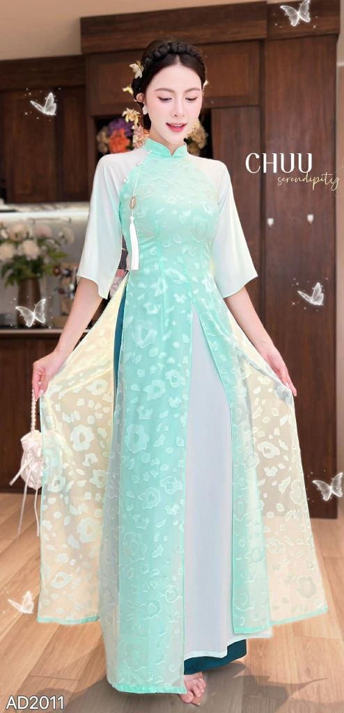 Áo Dài 4 Tà Ngọc Nữ Kèm Phụ Kiện AD2011 (Không Co Dãn) (áo lẻ)