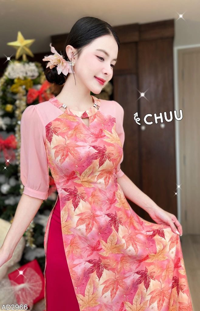 Áo Dài Hoa Ép Kính AD2966 (áo lẻ)