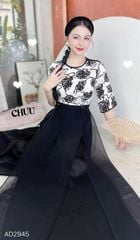 Áo Dài 2 Tà+ Hoa Chỉ Eo Nơ Kèm Phụ Kiện AD2945 (áo lẻ)