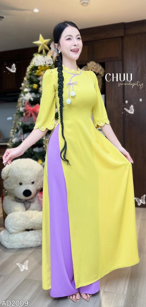 Áo Dài Ngọn Sóng Tulip Kèm Phụ Kiện AD2009 (áo lẻ)