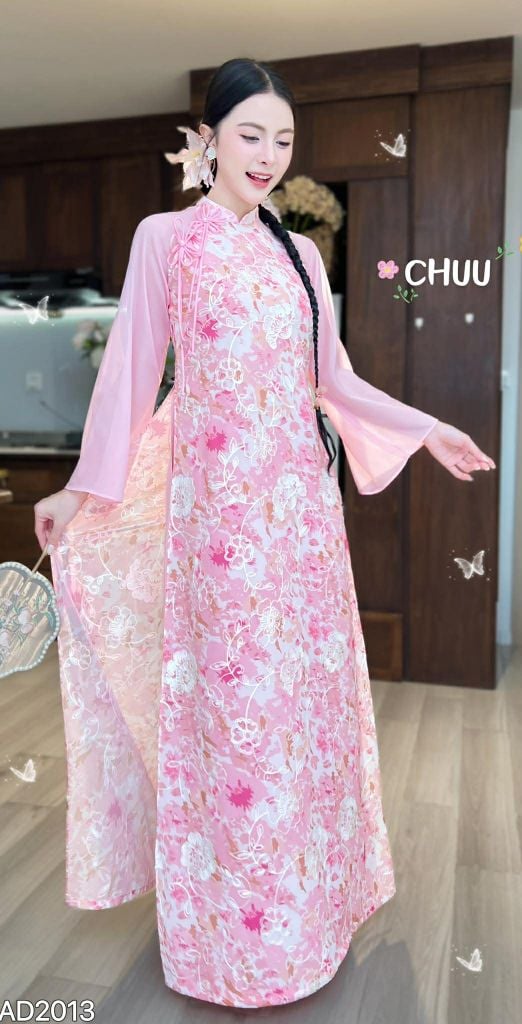 Áo Dài 4 Tà Quỳnh Trắng Thêu Nổi (Eo Suông) AD2013 (áo lẻ)