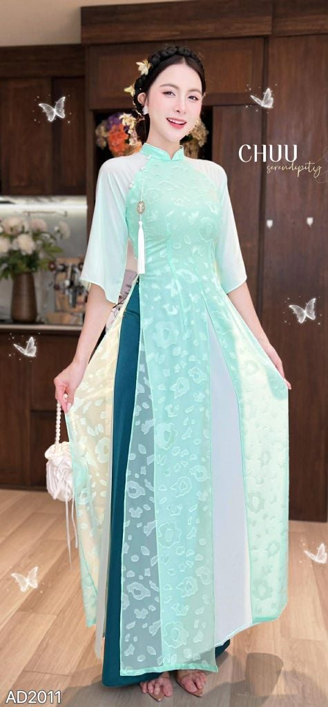 Áo Dài 4 Tà Ngọc Nữ Kèm Phụ Kiện AD2011 (Không Co Dãn) (áo lẻ)