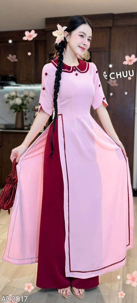 Áo Dài Cổ Sen Chấm Tròn AD2017 (áo lẻ)