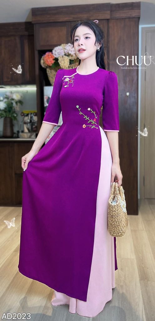 Áo Dài Nụ Tầm Xuân Kèm Phụ Kiện AD2023 (áo lẻ)