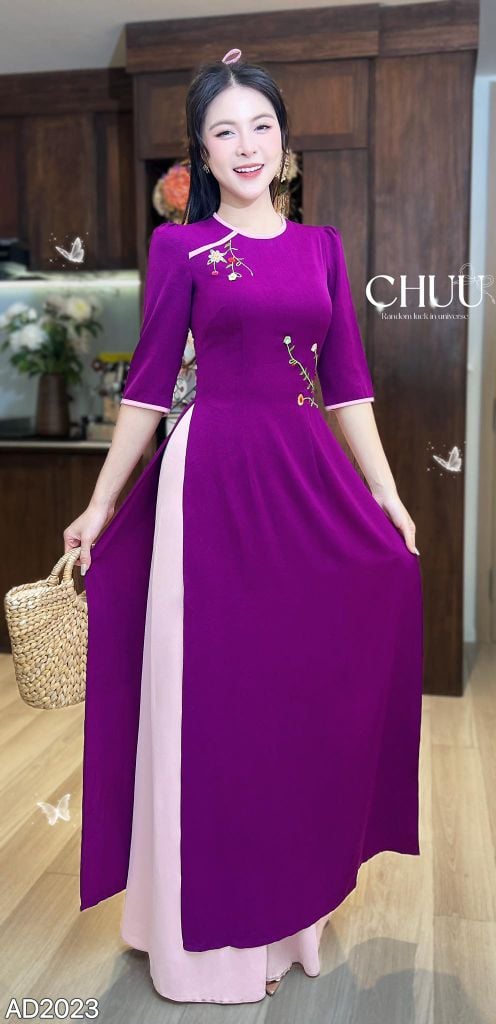Áo Dài Nụ Tầm Xuân Kèm Phụ Kiện AD2023 (áo lẻ)