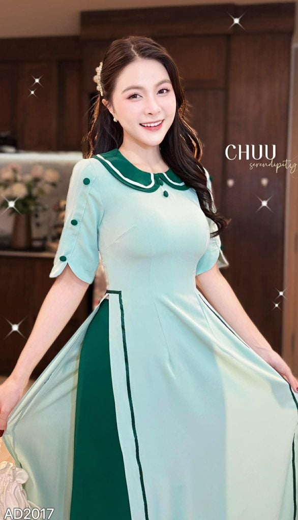 Áo Dài Cổ Sen Chấm Tròn AD2017 (áo lẻ)