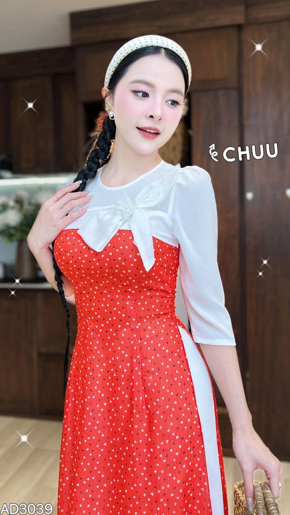 Áo Dài 4 Tà Hoa Giấy Trắng Kèm Phụ Kiện AD3039 (áo lẻ)