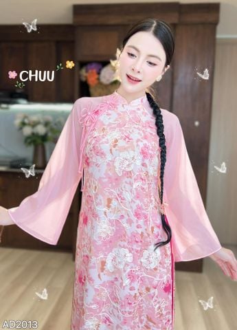 Áo Dài 4 Tà Quỳnh Trắng Thêu Nổi (Eo Suông) AD2013 (Áo lẻ)