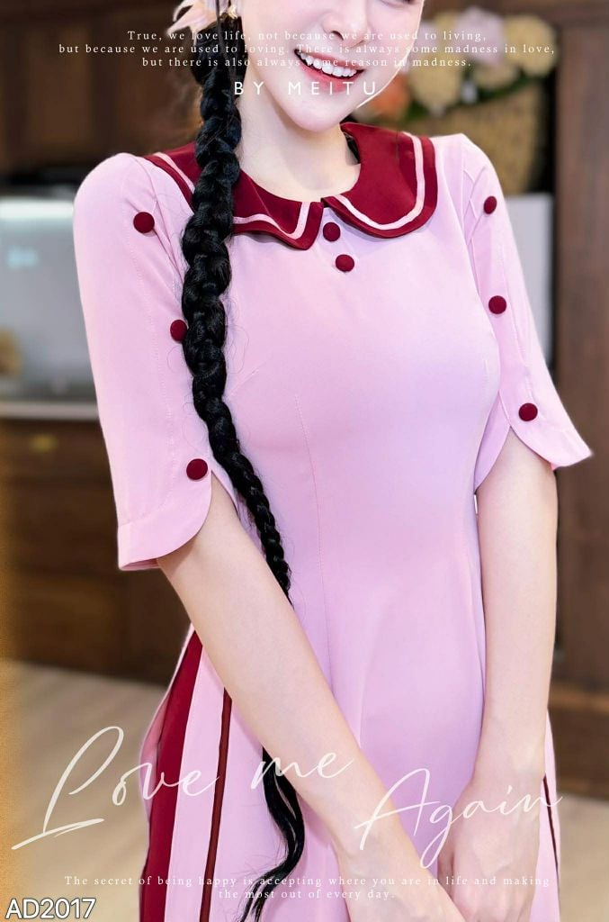 Áo Dài Cổ Sen Chấm Tròn AD2017 (áo lẻ)