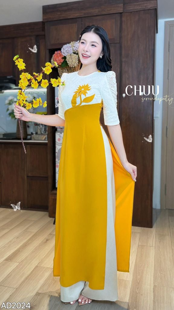 Áo Dài Hoa Cúc Ánh Sao AD2024 (áo lẻ)