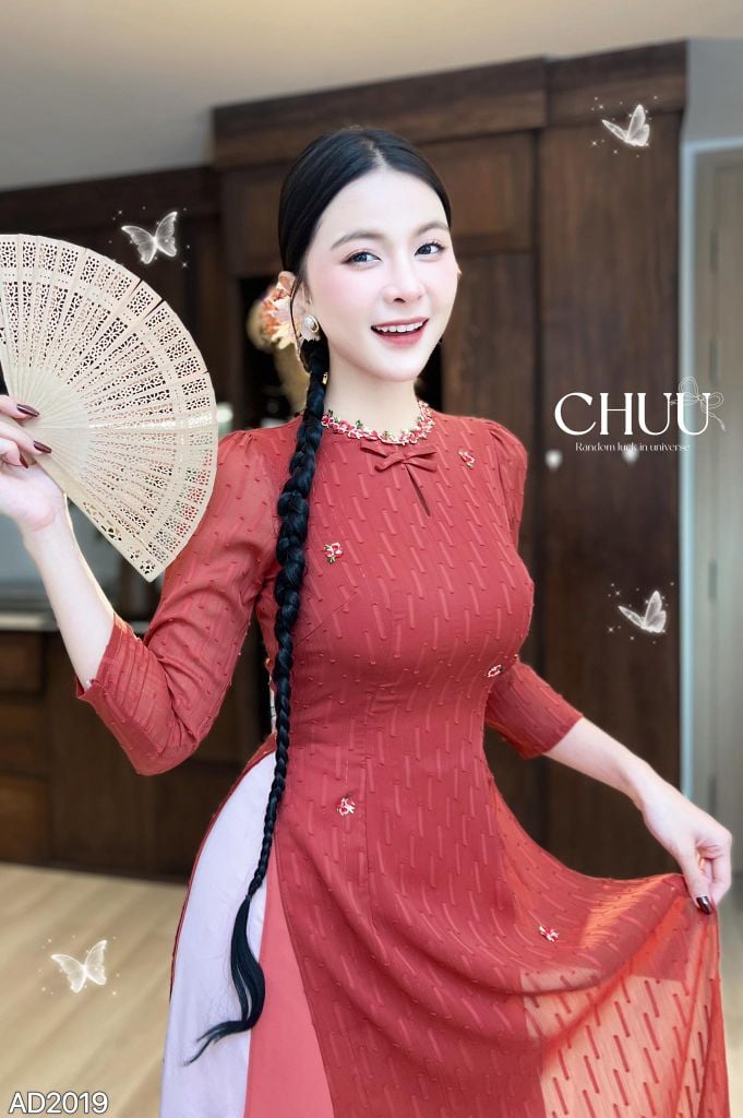 Áo Dài 4 Tà Đóa Hoa Đào Rơi AD2019 (áo lẻ)