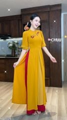 Áo Dài 3 Tà Hoa Đỏ Mận AD3026 (áo lẻ)