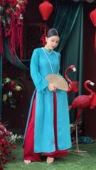 Áo Dài 4 Tà Hai Chi Tiết Hoa Kim Kèm Phụ Kiện AD3028 (áo lẻ)