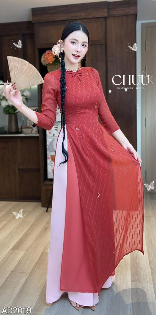 Áo Dài 4 Tà Đóa Hoa Đào Rơi AD2019 (áo lẻ)