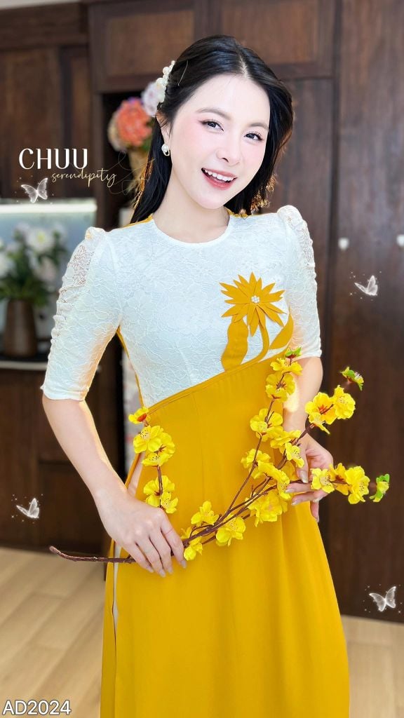 Áo Dài Hoa Cúc Ánh Sao AD2024 (áo lẻ)