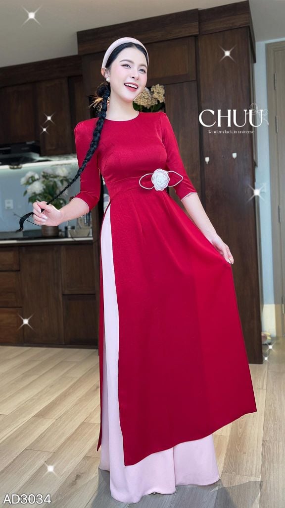 Áo Dài Hoa Hồng Thủy Tinh Kèm Phụ Kiện AD9001.3034 (áo lẻ)