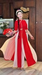 Áo Dài 4 Tà CÀNH LỘC XUÂN Kèm Phụ Kiện AD2995 (Áo lẻ)