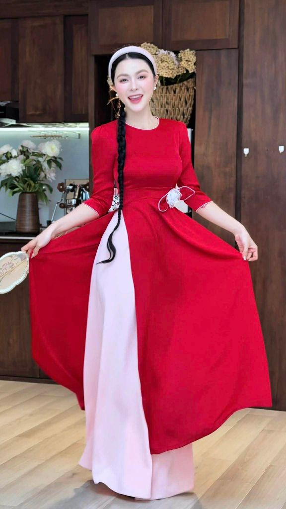 Áo Dài Hoa Hồng Thủy Tinh Kèm Phụ Kiện AD9001.3034 (áo lẻ)