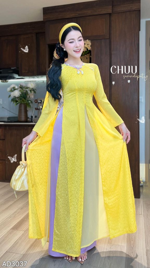 Áo Dài 4T Hoàng Kim Cúc Kèm Phụ Kiện AD9003.3037 (áo lẻ)