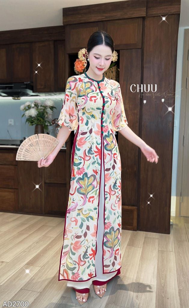 Áo Dài 4 Tà Mộng Cánh Hoa 132cm AD2700 (Áo lẻ)