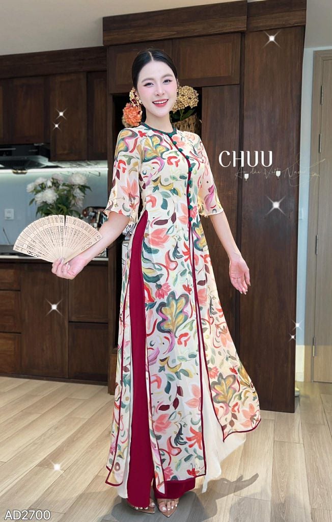 Áo Dài 4 Tà Mộng Cánh Hoa 132cm AD2700 (Áo lẻ)