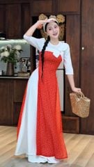 Áo Dài 4 Tà Hoa Giấy Trắng Kèm Phụ Kiện AD3039 (áo lẻ)