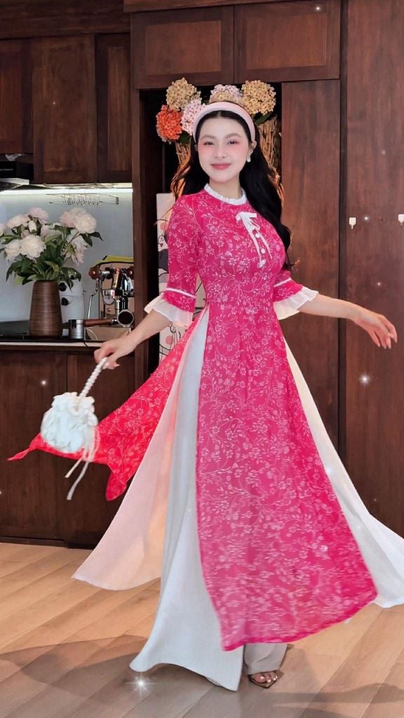 Áo Dài 4 Tà Chúm Chím Kèm Phụ Kiện AD9003.3042 (áo lẻ)