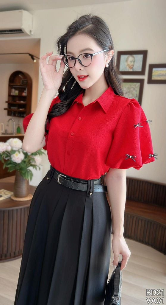 Áo Sơ Mi Tay Bí Đính Nơ A9240 (Áo lẻ)