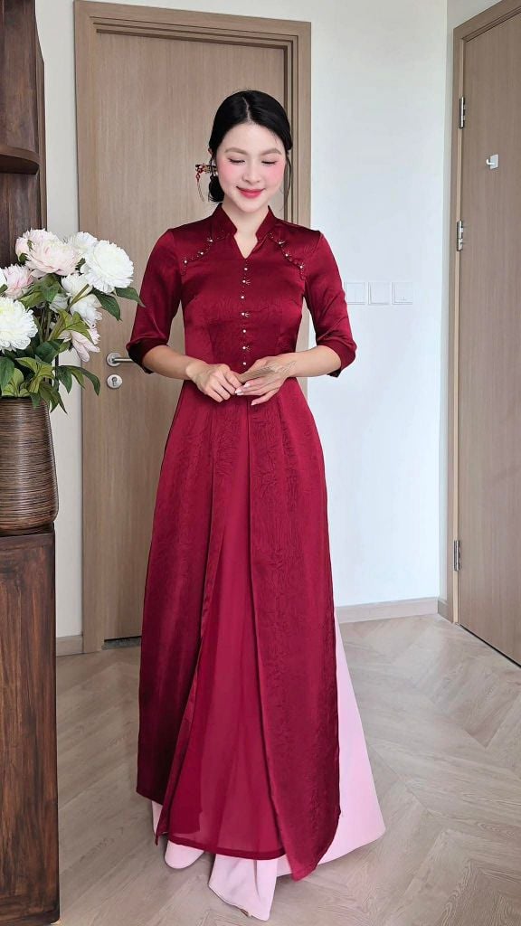 Áo Dài 3 Tà Rose Pink AD3050 (Áo lẻ)