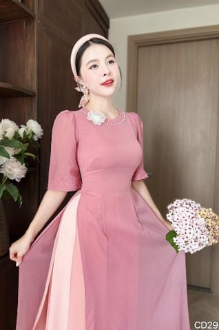 Áo Dài 4 Tà Thêu Tuyết Sứ Kèm Phụ Kiện AD3048 (Áo lẻ)