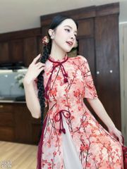 Áo Dài 4 Tà Nụ Hoa Trên Cửa Kèm Phụ Kiện AD9003.3045 (áo lẻ)