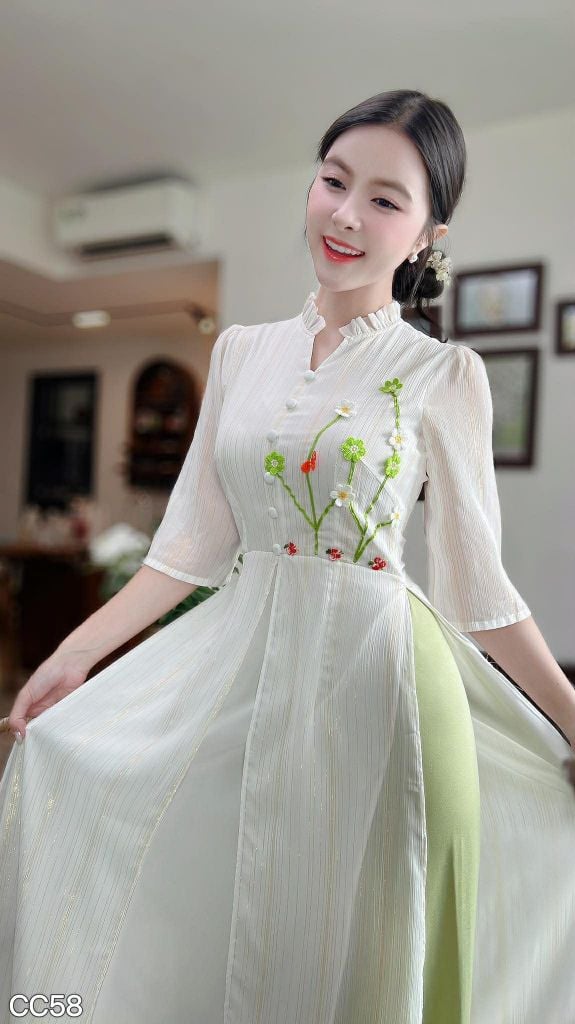 Áo Dài 4 Tà Đồng Hoa AD3053 (Áo lẻ)