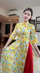 Áo Dài Bướm Vàng Mơ+2PK AD9002.2778 (áo lẻ)