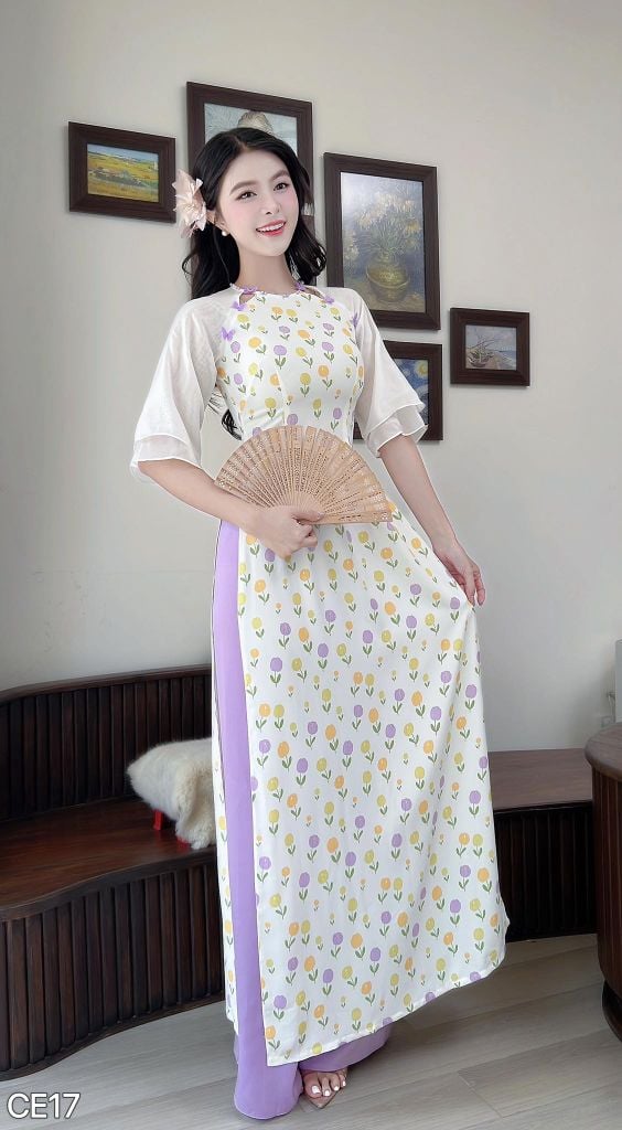 Áo Dài Bon Bon Hoa AD3058 (Áo lẻ)