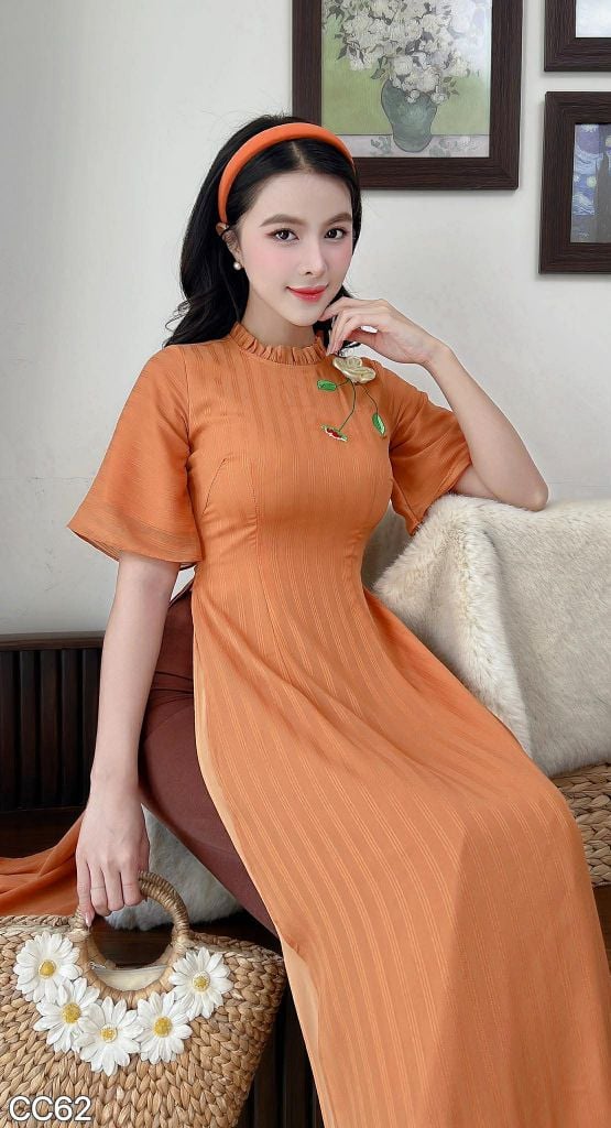 Áo Dài 4 Tà Mimi Hoa Non Kèm Phụ Kiện AD3057 (Áo lẻ)