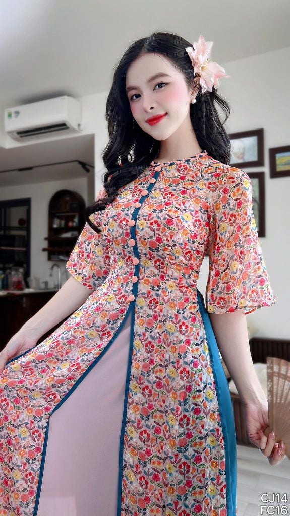 Áo Dài 4 Tà Mộng Cánh Hoa 132cm AD2700 (Áo lẻ)