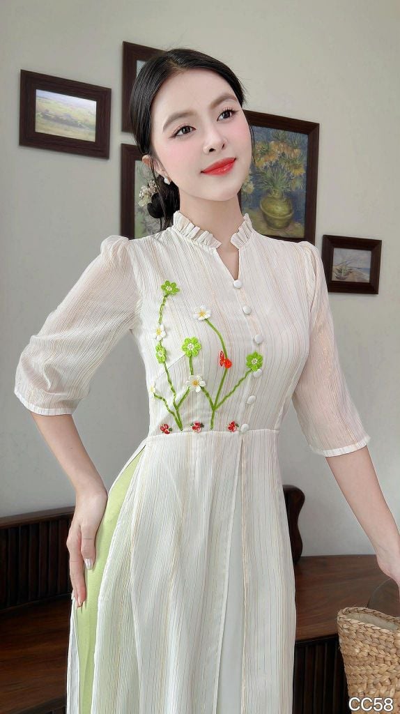 Áo Dài 4 Tà Đồng Hoa AD3053 (Áo lẻ)