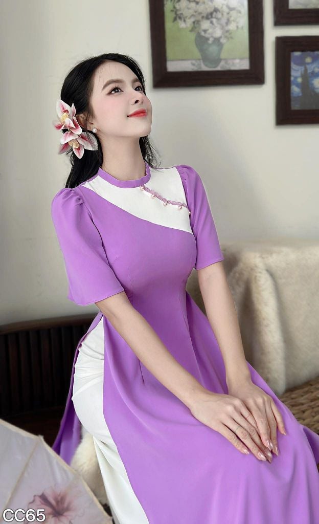 Áo Dài Nút Nghiêng AD3059 (Áo lẻ)