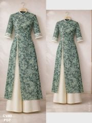 Áo Dài 4 Tà Tuyết Xanh Kèm Phụ Kiện AD3043 (Áo lẻ)