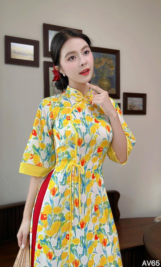 Áo Dài Bướm Vàng Mơ+2PK AD9002.2778 (áo lẻ)