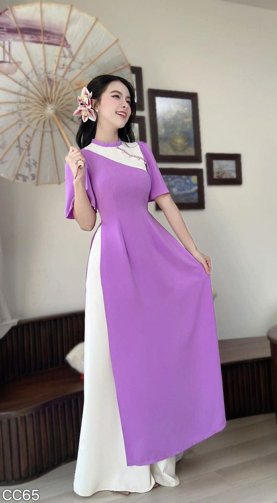 Áo Dài Nút Nghiêng AD3059 (Áo lẻ)