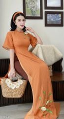 Áo Dài 4 Tà Mimi Hoa Non Kèm Phụ Kiện AD3057 (Áo lẻ)